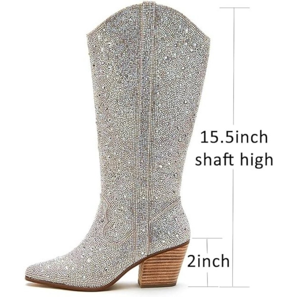 NWT Sparkling Bling Swarovski Crystal PINK Women Knee High Cowboy Boots … - Picture 4 of 11